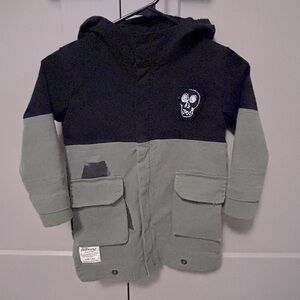 nununu kids jacket long hooded black green cotton control freak pockets 4 - 5